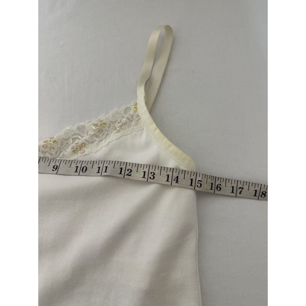 VTG Y2K Camisole Tank Top Women XL 1X White Beaded Disco Fairy Coquette - Picture 4 of 5